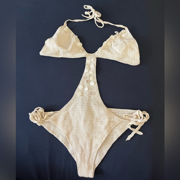 Anna Kosturova Gorgeous One Piece Handmade Monokini Crochet Beaded Swimsuit ๐โ๏ธ๐ - Picture 4 of 13